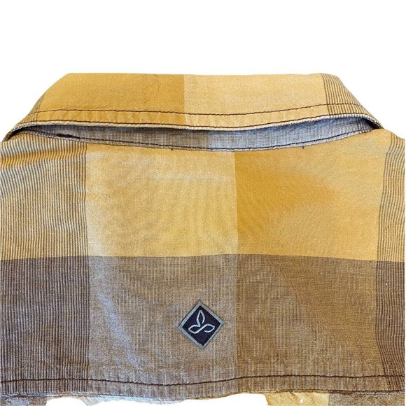 PrAna Brighton Shirt Mens Medium Shirt Sleeve Button Down Yellow Plaid - Picture 3 of 8